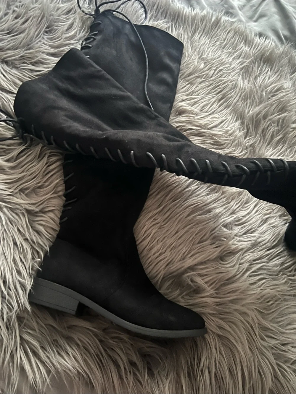 Women’s Black Knee-High Lace-Up Boots